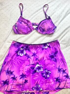 Jag Jeans Purple Floral Two-Piece Bikini Top & Skirt